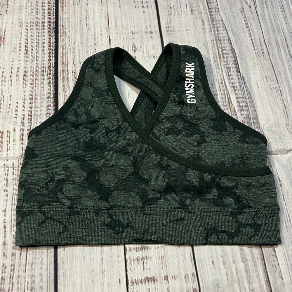 GYMSHARK Adapt camo seamless sports bra dark green